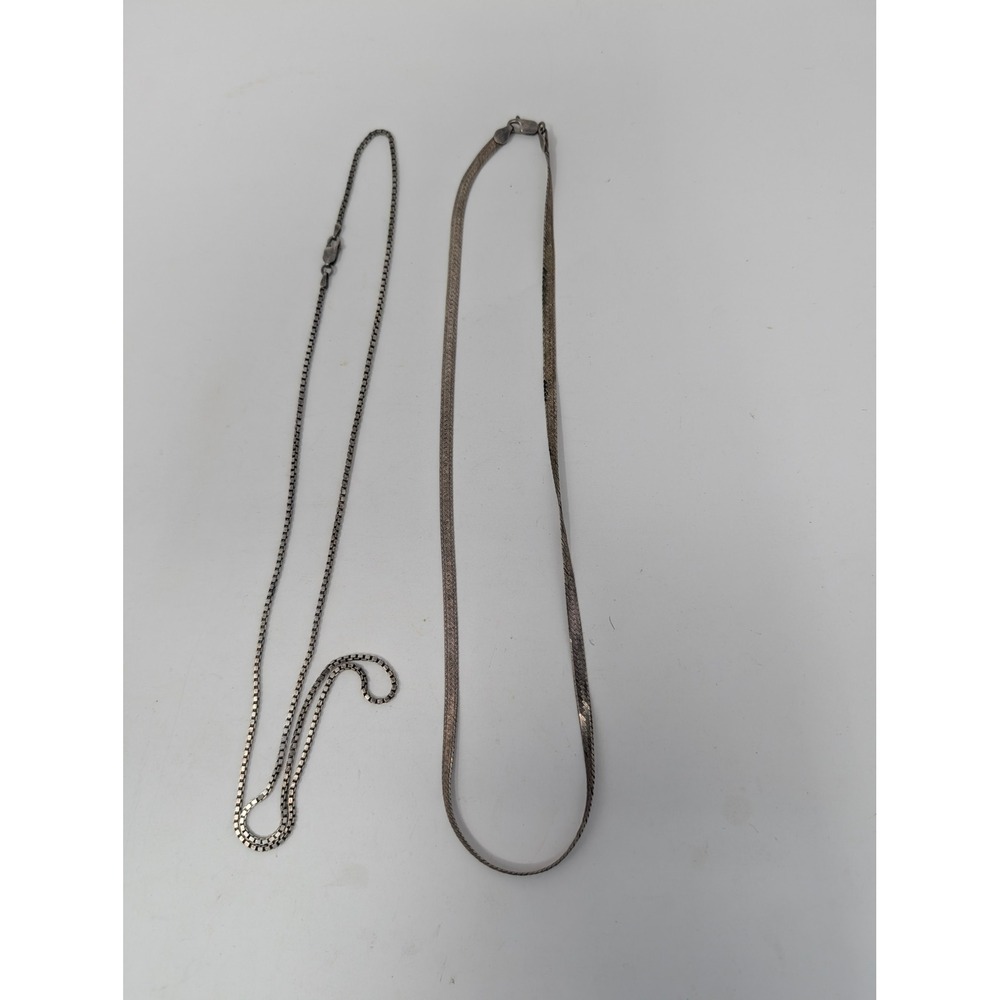 Sterling Silver Herringbone Box Chain‎ Necklace Set Made In Italy 925